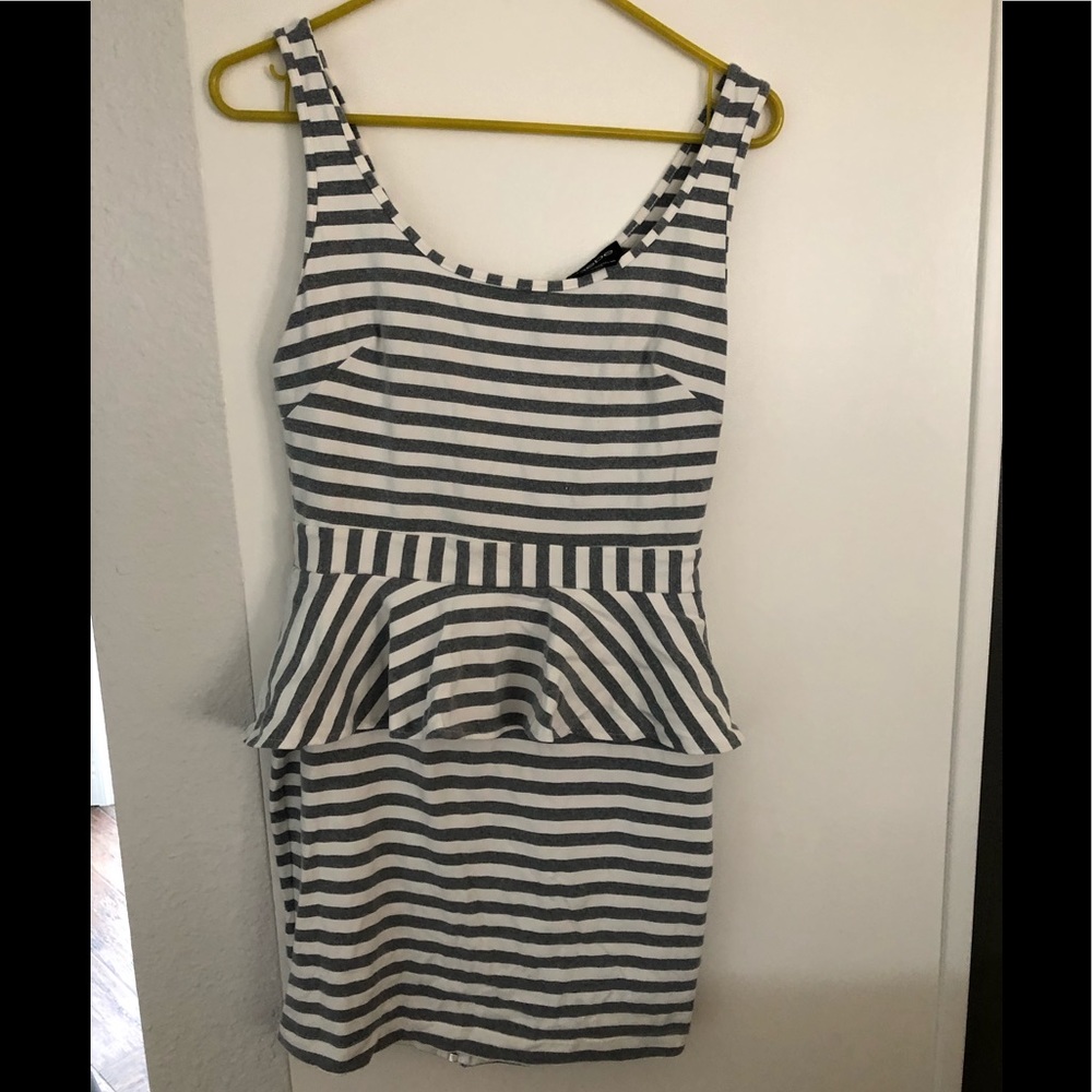 Striped peplum stretch cotton dress